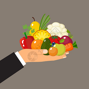 手水果蔬菜维生素健康饮食矢量插图图片