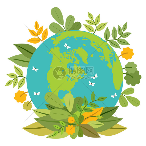 生态绿色星球地球日植物的地球仪矢量插图插画图片下载-正版图片
