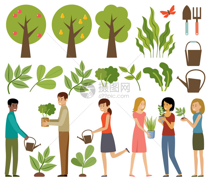 园艺树木植物花的人矢量插图插画图片下载 正版图片 摄图网 园艺树木植物花的人矢量插图插画图片下载 正版图片 摄图网