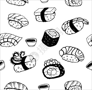 日本寿司无缝黑白图案同类型的寿司矢量插图手绘日本寿司无缝黑白图案矢量插图手绘图片
