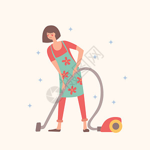 女孩吸尘器家务,打扫房子光背景上的矢量插图女孩真空光背景上的矢量插图图片