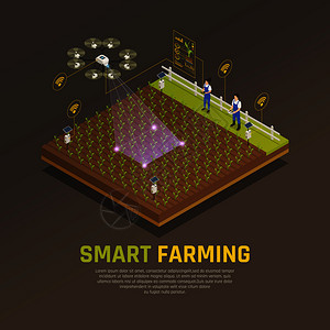 农业自动化智能农业成与可编辑文本视野的田间栽培与现代技术矢量插图图片