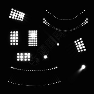 体育场灯光逼真的黑白孤立矢量插图图片