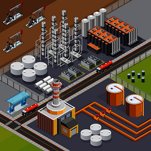 石油工业运输成与大炼油厂泵架三维等距矢量图图片