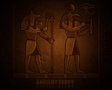 古埃及文明卡通矢量插图与著名的神秘神与动物的头古埃及插图图片