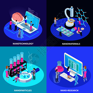 纳米技术等距与研究创造创新粒子材料孤立矢量插图纳米技术等距理念图片