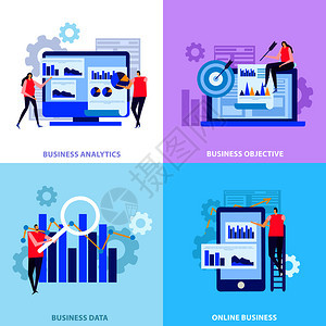 商业分析商业目标线信息数据处理平孤立向量插图商业分析平图片