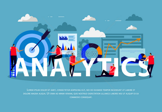 商业分析平构成人类字符数据工作信息图元素蓝色背景矢量插图商业分析平构成图片