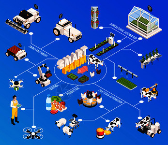 智能农场流程图与农业技术符号等距矢量插图智能农场流程图图片