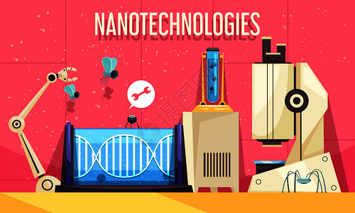 纳米技术水平矢量插图与现代设备的元素用于基因工程科学研究纳米技术水平插图图片