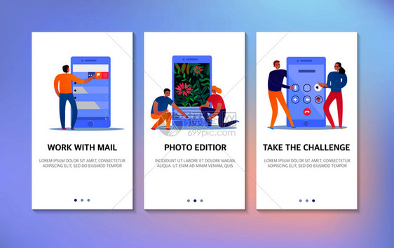 电话互动垂直横幅与文本字段人用邮件照片编辑器图标平孤立矢量插图手机互动横幅图片