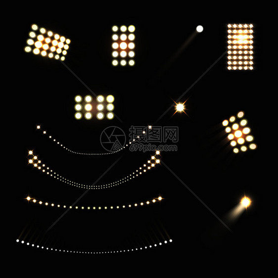 体育场泛光灯灯具写实孤立矢量插图图片