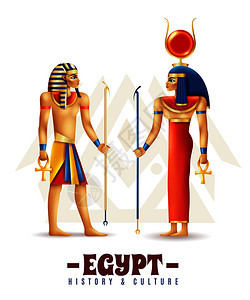 埃及历史文化理念以卡通风格与哈索尔法老人矢量插图埃及历史文化理念图片