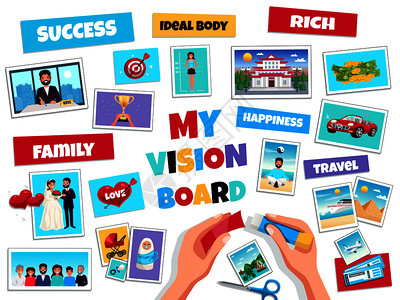 梦想视觉板与成功旅行符号平孤立矢量插图梦想视觉板的图片