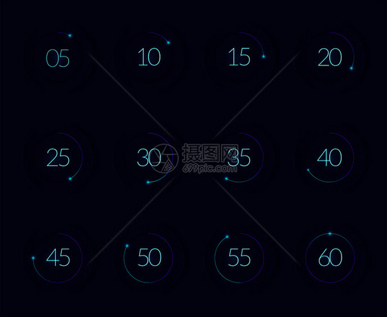 界倒计时与现代技术符号现实孤立矢量插图图片