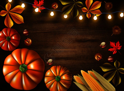 感恩节彩色框架与同大小的南瓜灯木制背景矢量插图感恩节彩色框架背景图片