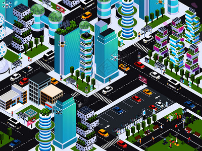智能城市背景与现代技术符号等距矢量插图智能城市背景图片