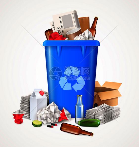 垃圾废物的与食品璃纸张现实插图垃圾废物的图片