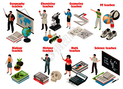 教师学校用生物地理符号等距矢量插图图片