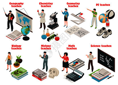 教师学校用生物地理符号等距矢量插图图片