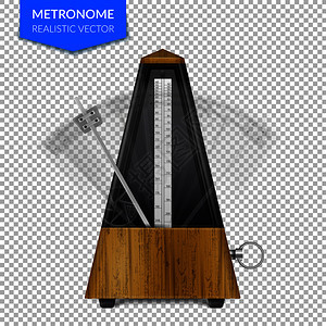 老式木制风格的经典节拍器与钟摆透明的背景现实矢量插图上运动图片
