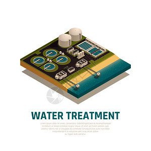 高级水处理厂等距成与沉降盆过滤分离氧化废水净化设施矢量图图片
