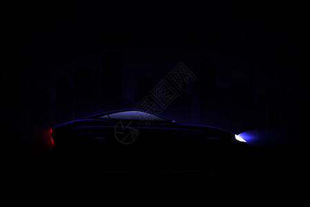 轻型豪华轿车夜间城市背景与前照灯后尾灯点燃矢量插图高清图片