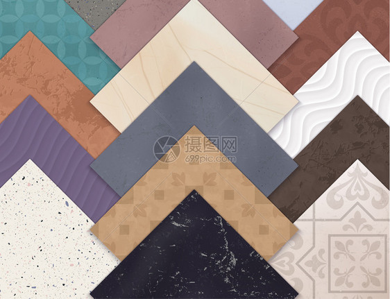 彩色写实瓷砖水平与同类型风格的方块瓷砖矢量插图图片