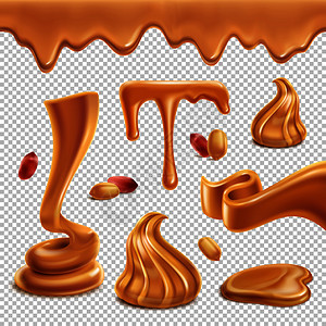 巧克力漩涡花生酱营养食品传播糊状数字融化水坑液滴边界逼真透明背景矢量插图插画