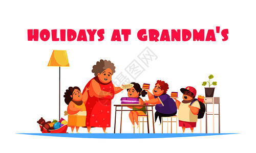 暴饮暴食问题与假期奶奶符号平矢量插图图片