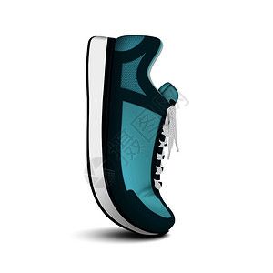 统运动训练跑鞋孤立现实的侧视图垂直定位绿色时尚运动鞋矢量插图图片