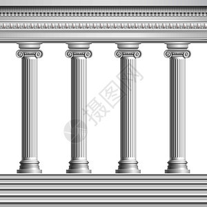 建筑元素柱廊现实的古董柱装饰天花板底座与楼梯矢量插图图片