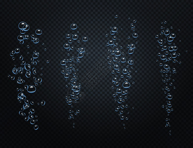 网速提升真实的水下气泡流,由透明背景矢量插图上分离的上升气泡成
