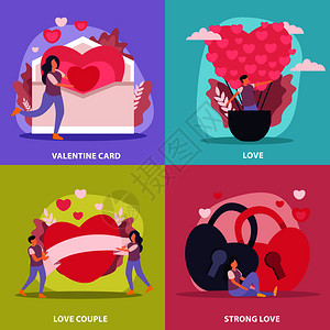 爱情夫妇平图标情人节卡片夫妇强烈的爱情描述矢量插图图片