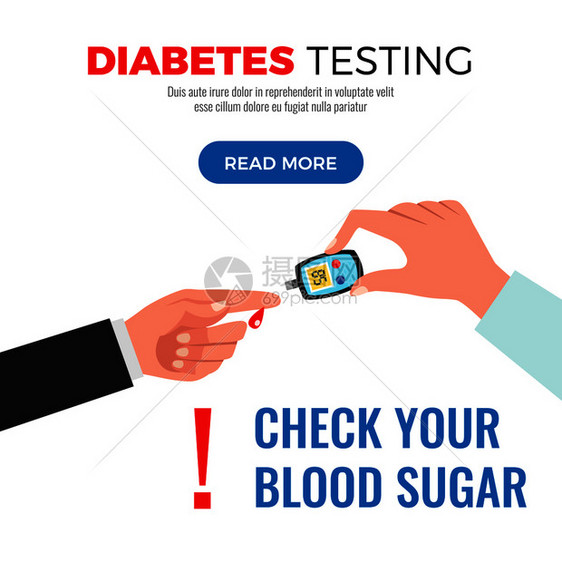 糖尿病检测信息与血糖仪程序网页平矢量插图检查血糖图片