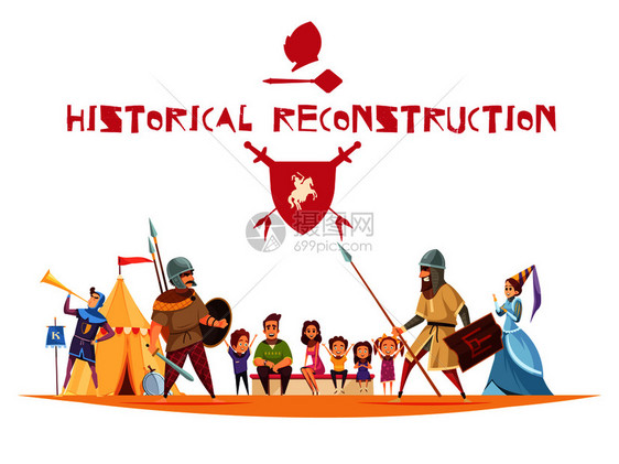 历史重建与古代战士平矢量插图图片