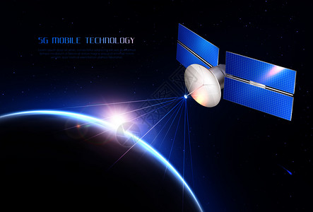 移动技术现实背景与通信卫星发送信号同的地球矢量图点图片