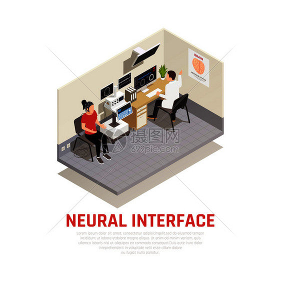 神经学神经接口等距与大脑研究符号矢量插图图片