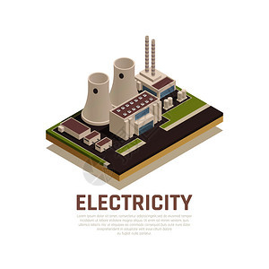 电力与厂房工业符号等距矢量插图图片