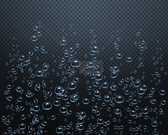 水下闪闪发光的气泡海底上升表透明的背景现实矢量插图图片