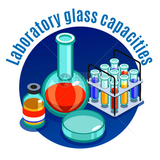 微生物学等距圆形成与实验室璃容量标题同的草元素矢量插图图片