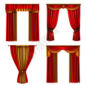 四种同的豪华窗帘写实图标,用于装饰歌剧事件剧院矢量插图图片