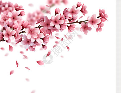 枝条上美丽的樱花花落花的现实构图,白色背景矢量插图图片