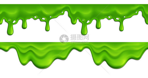 真实的无缝图案与绿色熔化黏液滴白色背景矢量插图图片