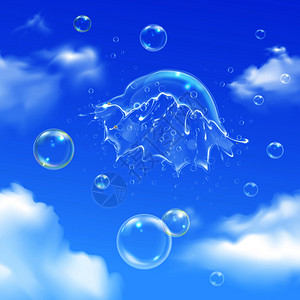 彩色气泡爆炸的天空成与肥皂泡云矢量插图图片