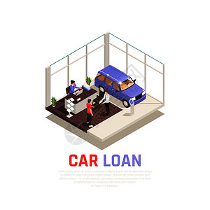 汽车经销商与汽车贷款符号等距矢量插图图片