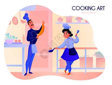 两名厨师餐厅厨房卡通矢量插图工作图片