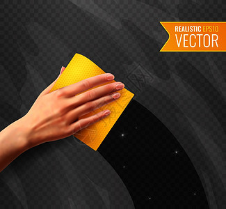 女用黄色餐巾纸透明背景擦拭脏璃,写实风格矢量插图中图片