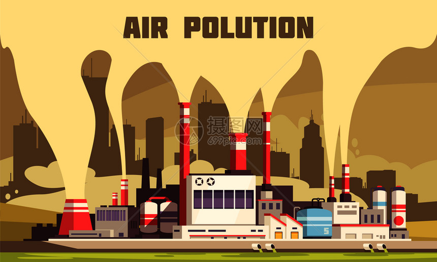 空气污染平成与害排放管的大能源植物矢量插图图片