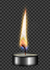 彩色逼真蜡烛金属外壳火焰火焰成透明背景矢量插图图片